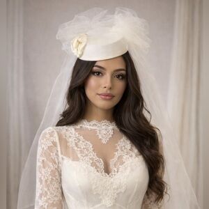 Vintage 1970 Elegant Cream Fascinator with Tulle Accents